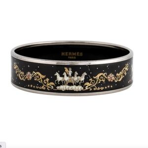 Hermes Palladium Plated Enamel Bangle, Mint Condition, 2.25” Diameter